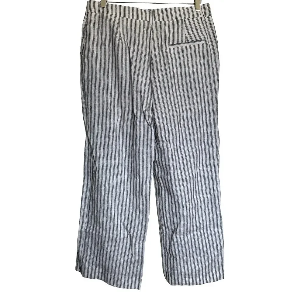 Reformation Carter Linen Wide Leg Pants Mid Rise White Striped Coastal Size 10
